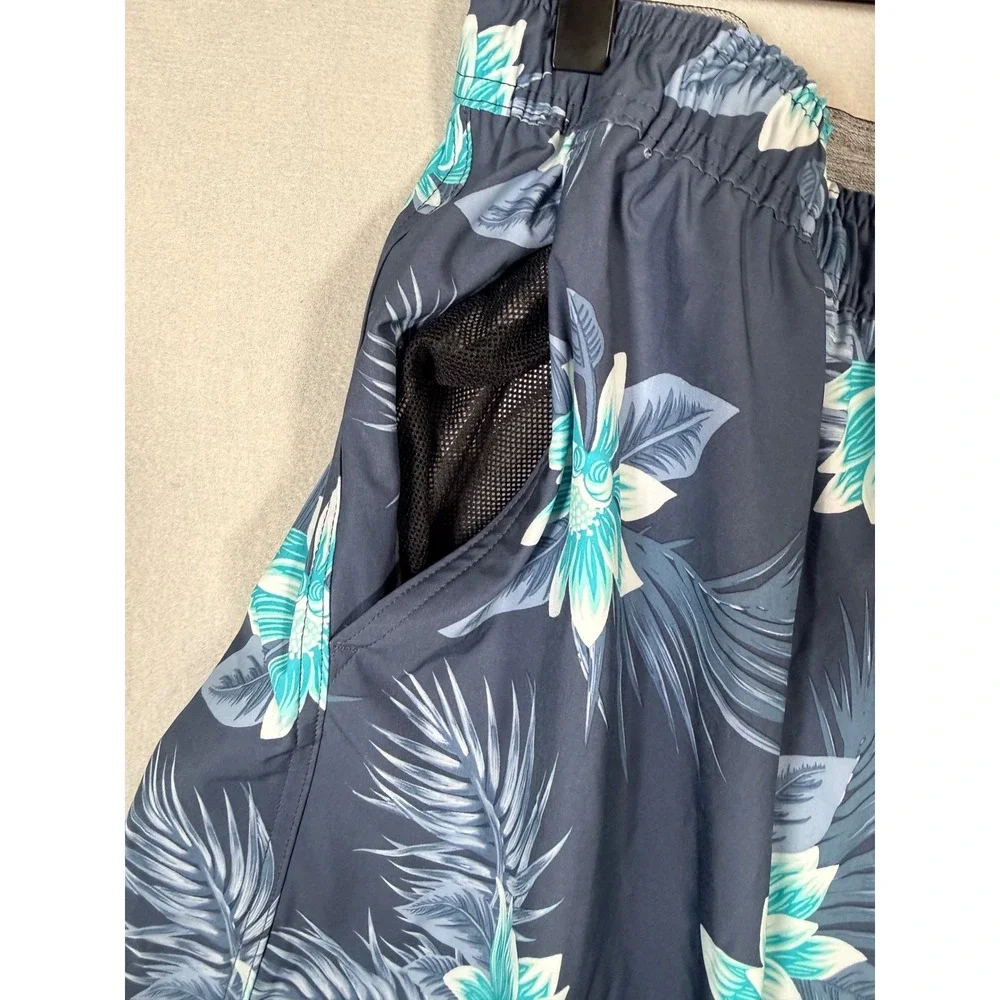 Hurley Mens Tropical Floral Board‎ Shorts Navy Blue Teal Swim Trunks Size L XL